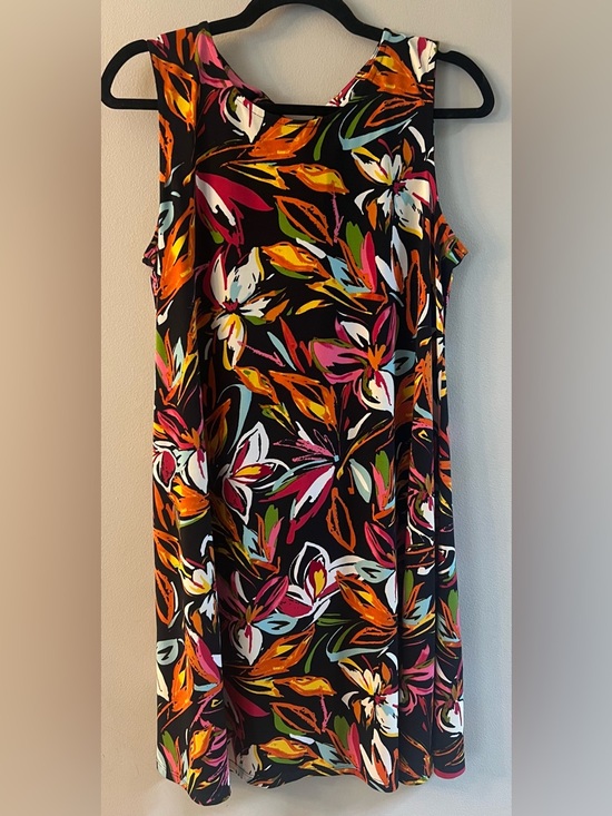 MSK Dresses & Skirts - MSK Black Floral Print Dress with Orange and Yellow Accents